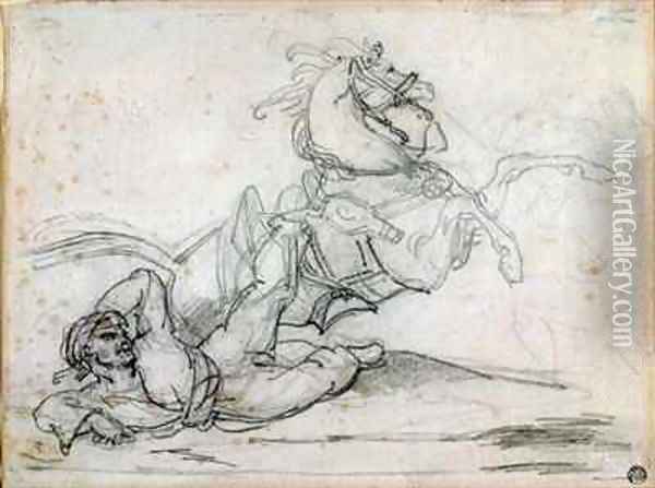 Mameluke falling beneath his horse Oil Painting - Theodore Gericault