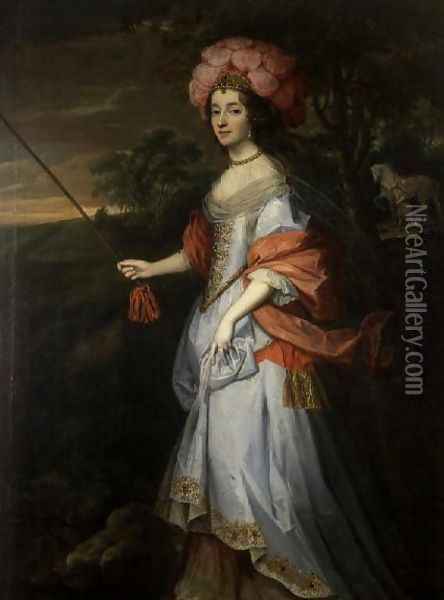 A Lady in Masquerade Costume, c.1679 Oil Painting - John Michael Wright