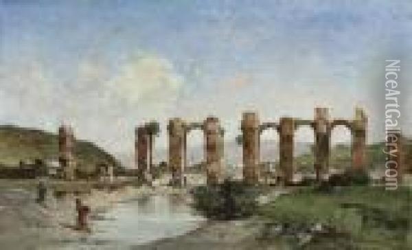 The Roman Acqueduct, Cherchell, Algeria Oil Painting - Victor Pierre Huguet