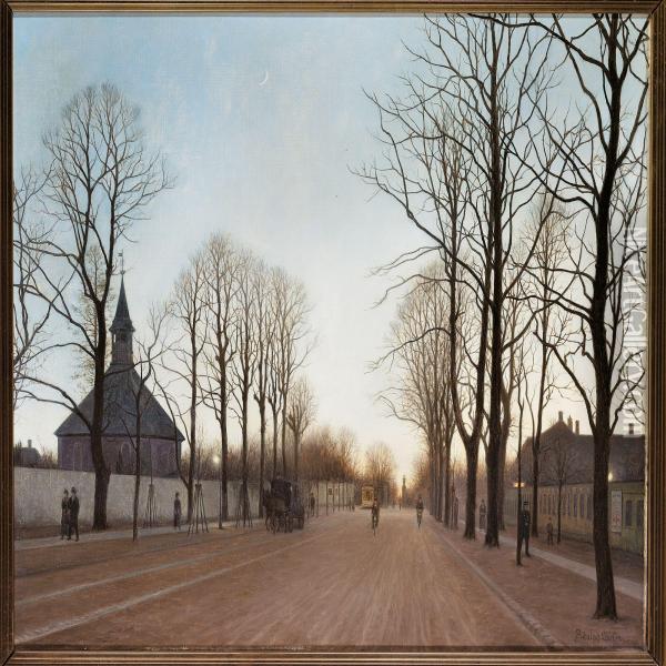 View Of Frederiksberg Alle And Frederiksberg Church Oil Painting - Adolf Larsen