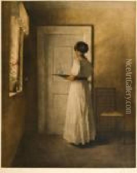 Girl With A Tray Oil Painting - Peder Vilhelm Ilsted
