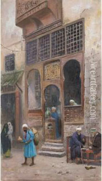 Straattafereel In Cairo Oil Painting - Frans Wilhelm Odelmark
