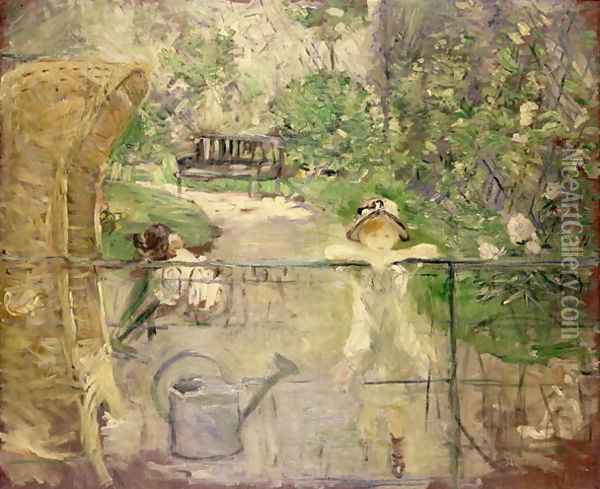 Little Girls in the Garden or, the Basket Chair 1885 Oil Painting - Berthe Morisot