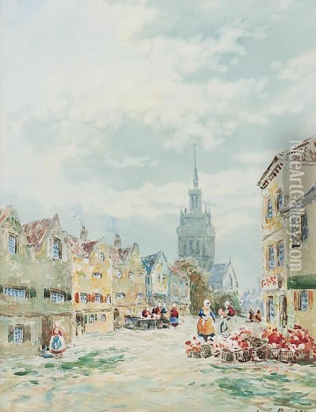 Flower Market, Leyden, Holland Oil Painting - John Hamilton Glass