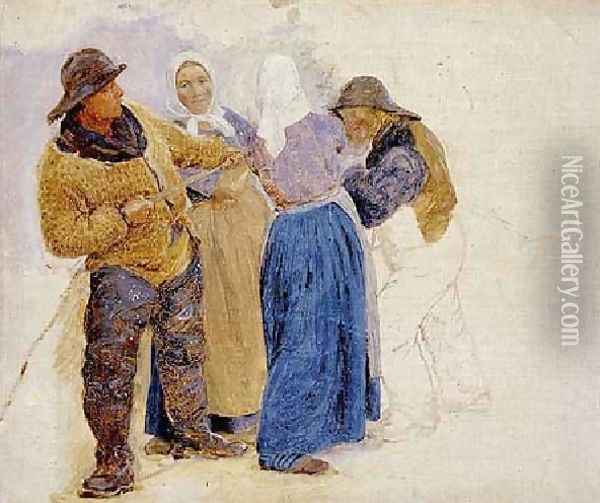 Mujeres y pescadores de Hornbaek Oil Painting - Peder Severin Kroyer