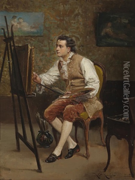 The Artist In His Studio Oil Painting - Ludovic (Louis Hippolyte) Mouchot
