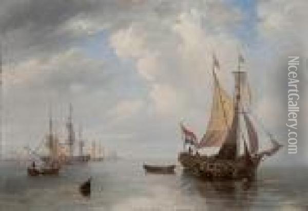 Shipping Scene In Calm Seas Oil Painting - John Wilson Carmichael