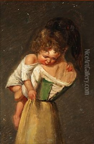 En Italiensk Pige Med Sin Lille Broder Paa Armen Oil Painting - Wilhelm Nicolai Marstrand