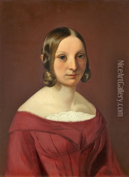 Bildnis Einer Jungen Dame In Rotem Kleid Oil Painting - Philipp Hoyoll