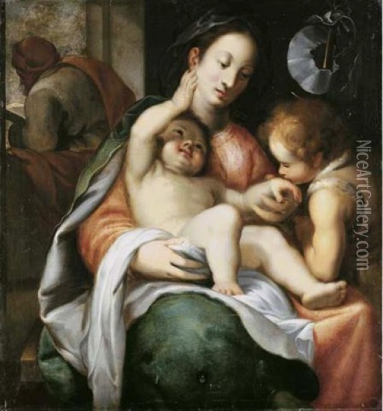 The Holy Family With Infant Saint John The Baptist Oil Painting - Giovanni Battista Paggi