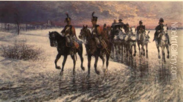 Napoleon Retreating From Moscow Oil Painting - Jan van Chelminski