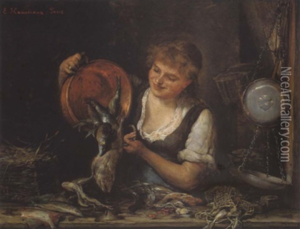 Fischverkauferin Oil Painting - Ernst Friedrich Hausmann