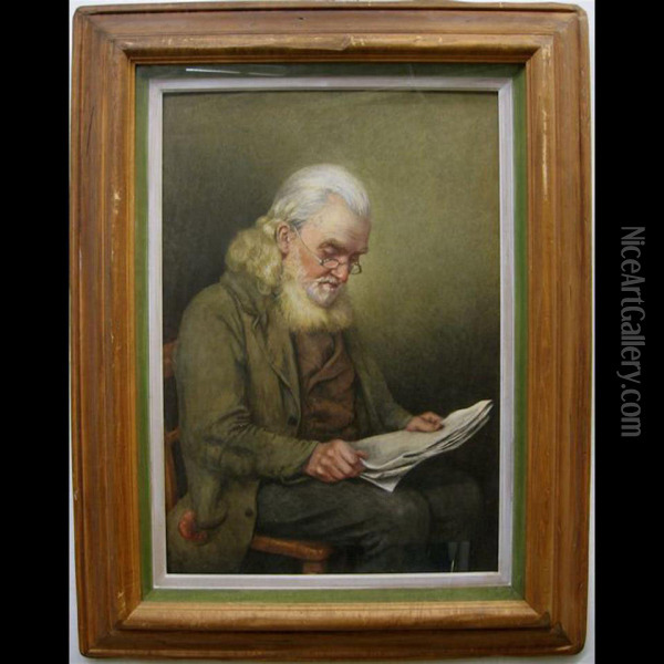 Old Man Reading The News Oil Painting - Henry Wright Kerr