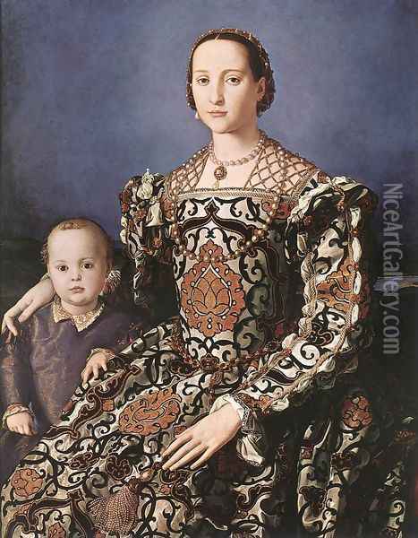 Eleonora of Toledo with her son Giovanni de' Medici 1544-45 Oil Painting - Agnolo Bronzino
