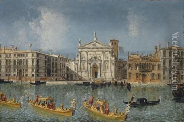 The Grand Canal, Venice, With The Church Of San Stae Oil Painting - Michele Marieschi