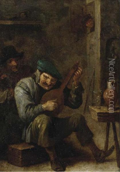 Peasants Making Music In An Interior, With A Roemer Of Wine On Astool Oil Painting - David The Younger Teniers