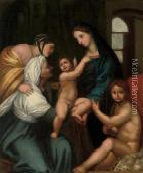 The Madonna And Child With The 
Infant Saint John The Baptist, Elizabeth, And Saint Catherine Oil Painting - Raphael (Raffaello Sanzio of Urbino)