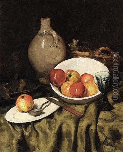Still Life With Apples (+ 2 Others, Pastel; 3 Works) Oil Painting - Ans Van Den Berg