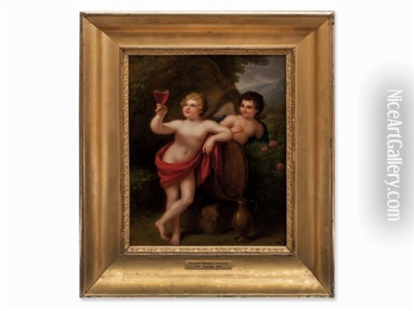 Cupid And Bacchus Oil Painting - Traugott Lebrecht Pochmann
