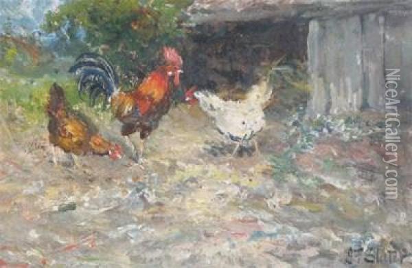 Study Of Three Chickens Oil Painting - John Falconar Slater