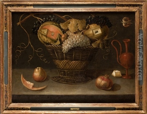 Bodegon Con Canasta De Fruta Y Jarra De Terra Sigillata Oil Painting - Blas de Ledesma Prado