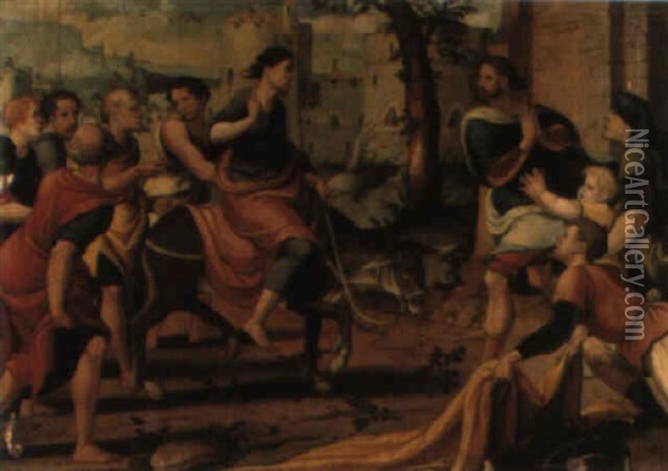 L'entree Du Christ A Jerusalem Oil Painting - Pieter Coecke van Aelst the Elder