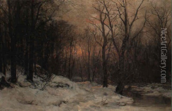 A Woodland Clearing At Sunset Oil Painting - Anders Andersen-Lundby