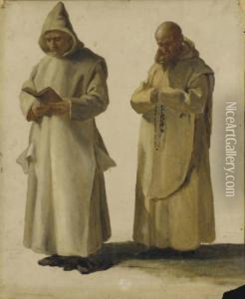 Deux Moines, L'un Lisant, L'autre Priant Avec Son Chapelet Oil Painting - Jean-Paul Laurens