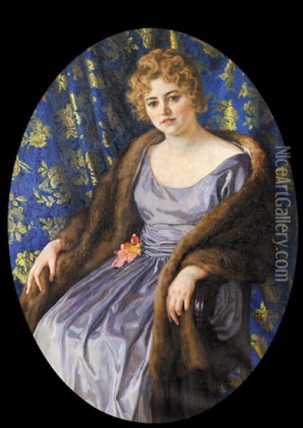Female Portrait Oil Painting - Nikolai Petrovich Bogdanov-Bel'sky