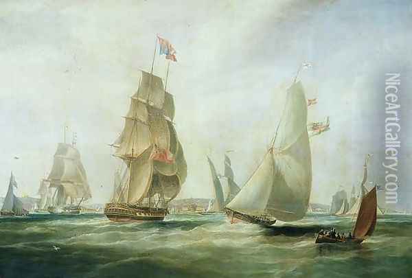 Yachts Racing off the Castle Cowes Oil Painting - William John Huggins