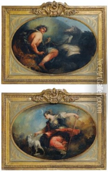 Apollon; Diane (pair) Oil Painting - Giovanni Antonio Guardi