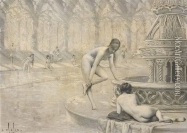 Les Thelemites Au Bain, Illustration Du Chapitre Lv De Gargantua (study) Oil Painting - Louis Chalon