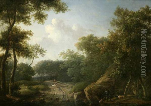 Jager In Romantischer Waldlandschaft Oil Painting - Joseph Julien