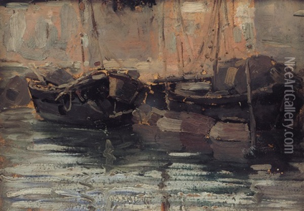 Barche A Venezia Oil Painting - Guglielmo Ciardi