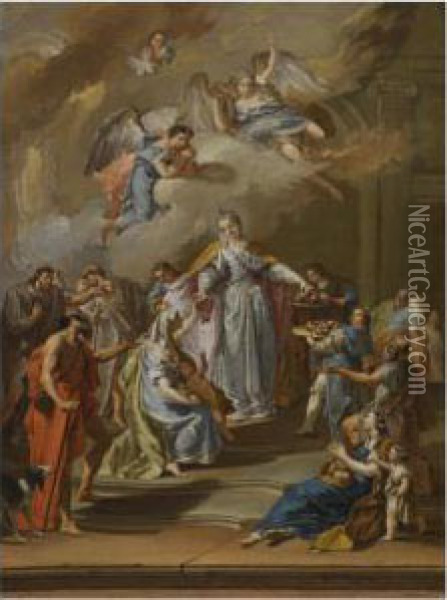 Saint Elizabeth Of Portugal Distributing Alms Oil Painting - Francesco Pittoni