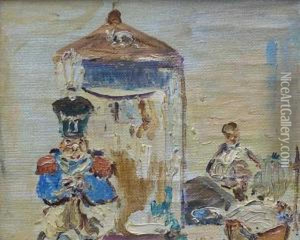 Soldat Vor Einem Schilderhauschen, Daneben Frau Und Kinderwagen Oil Painting - Paul Scheurich