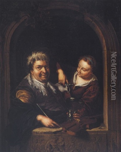 The Merry Violinist Oil Painting - Willem van Mieris