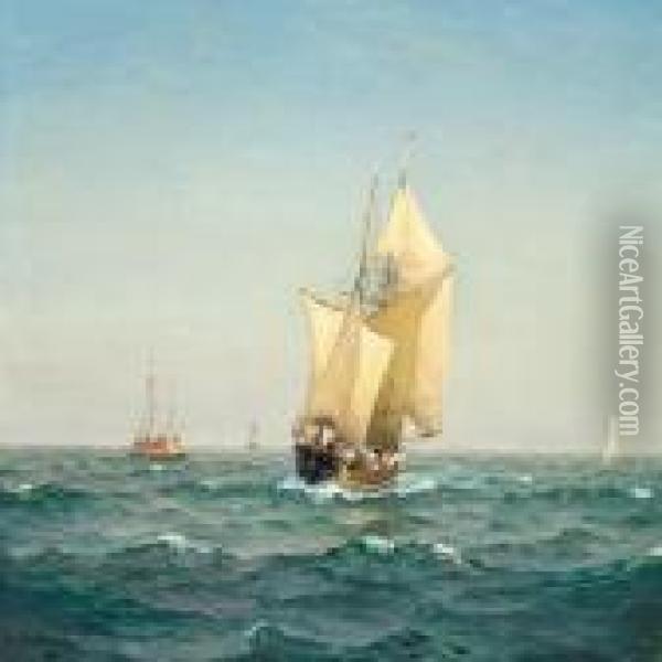 Nice Weather At Sea Oil Painting - Christian Benjamin Olsen
