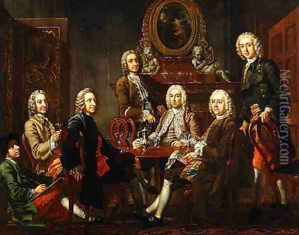 Portrait of a group of gentlemen with the artist Oil Painting - Francis Hayman