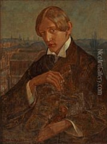 Musician Smoking A Cigaret. In The Background The Towers Of Copenhagen Oil Painting - Gerda Wegener