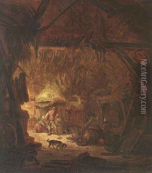 Interior of a Peasant House 1640 Oil Painting - Isaack Jansz. van Ostade