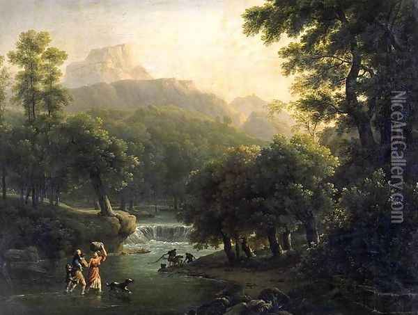 Landscape with Figures Crossing a River Oil Painting - Jean-Joseph-Xavier Bidauld