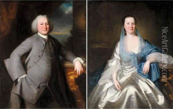 Portrait Of William Gillison Of 
Melling, Lancashire (d.1780); And His Wife, Miriam Gillison Oil Painting - George Romney