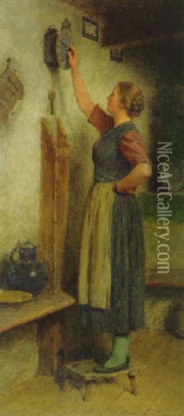 Madel, Uhr Stellend Oil Painting - Hugo Wilhelm Kauffmann