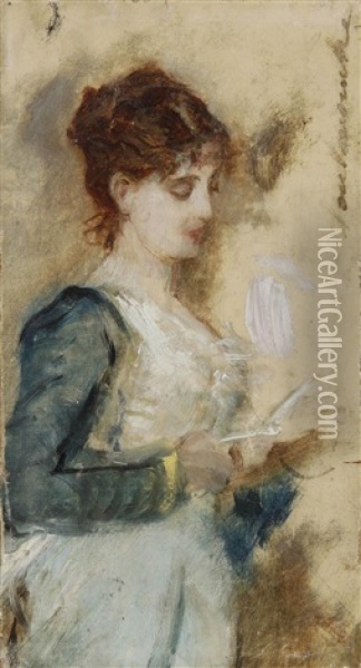 Jeune Femme Lisant Une Lettre, Esquisse Oil Painting - Auguste Toulmouche