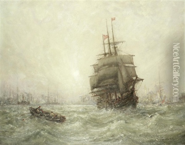 Shipping In A Harbour Oil Painting - William Edward Webb