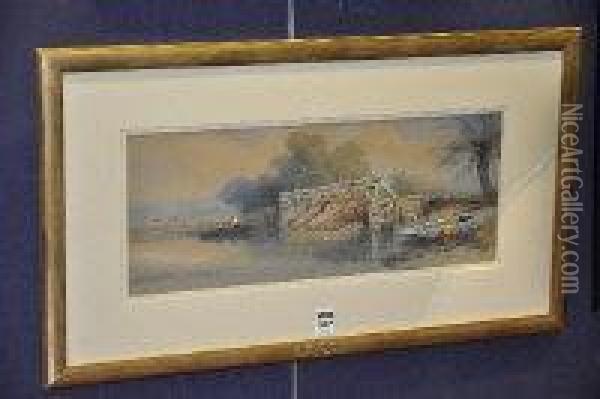Eel Traps Near Goring On Thames Oil Painting - Thomas Charles Leeson Rowbotham