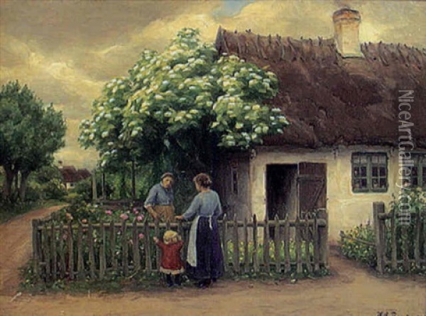 Samtal Vid Staketet Oil Painting - Hans Andersen Brendekilde