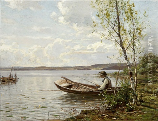 Fisherman Oil Painting - Magnus Hjalmar Munsterhjelm