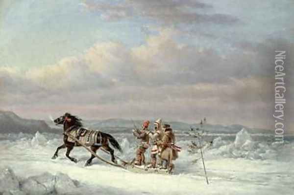 Huntsmen in Horsedrawn Sleigh Oil Painting - Cornelius Krieghoff